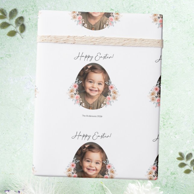 Charming Påsk Blommigt Gift Wrap Presentpapper (Easter Wrapping Paper with Photo and Floral Frame)
