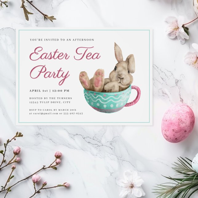 Charming Påsk Tea Party Bunny i Tekopp Inbjudningar (Skapare uppladdad)