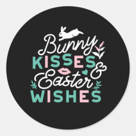 Charming Påsk Typography Bunny Påsk Runt Klistermärke
