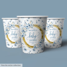Charming Pastel blåa blommor guld-babydusch för ba