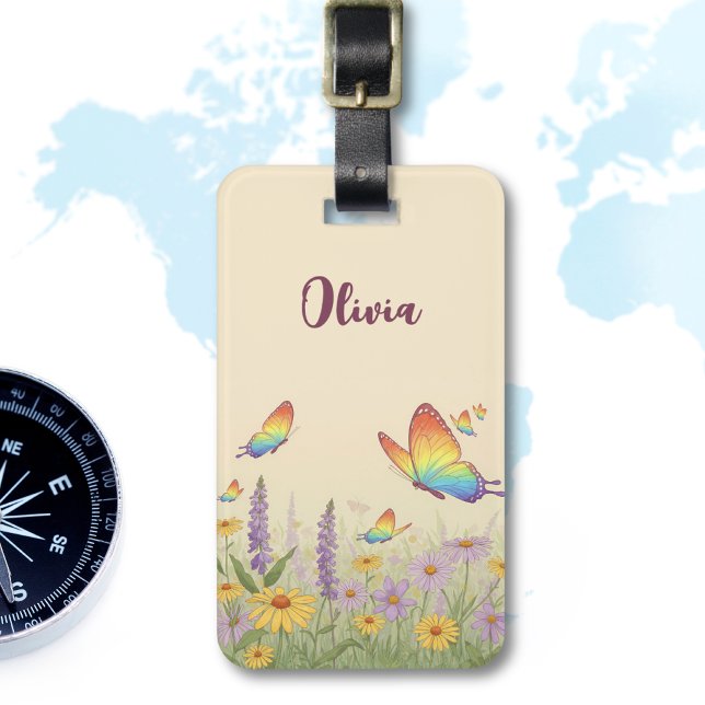 Charming Pastel Butterfly Meadow Bagagebricka (Skapare uppladdad)