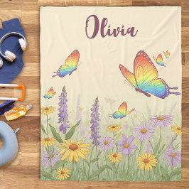 Charming Pastel Butterfly Meadow Fleecefilt