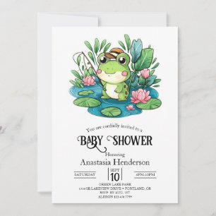 Charming Pastel Frog Baby Shower Inbjudningar