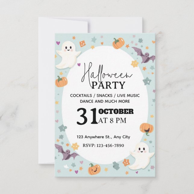 Charming Pastel Ghost Halloween fest-inbjudan Inbjudningar (Framsida)