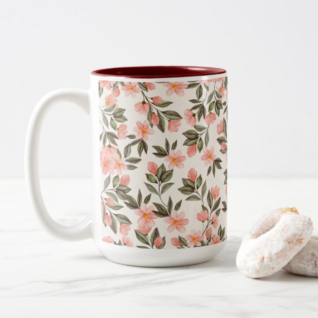 Charming Pastel Peach Blommigt Två-Tonad Mugg (Med munk)