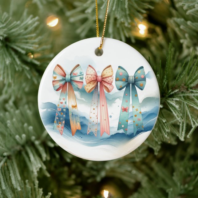 Charming Patternated Trailing Bows Julgransprydnad Keramik (Träd)