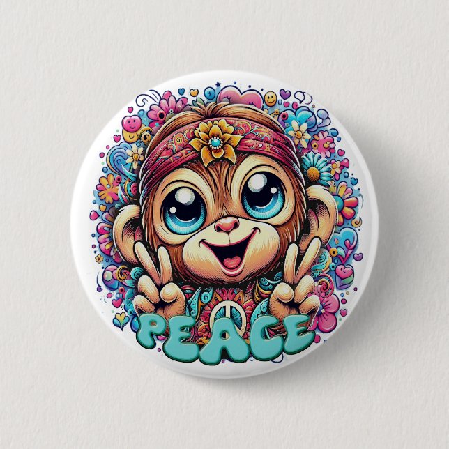 "Charming Peace Monkey" Button Knapp (Framsida)