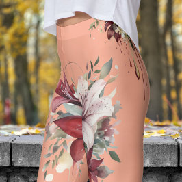Charming Peach Rosa Blommigt Bouquets Mönster Leggings
