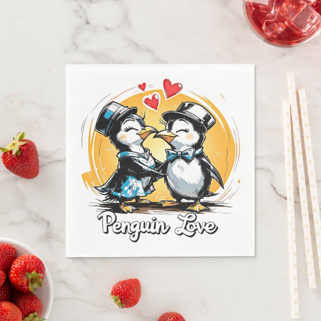 Charming Penguin Couple Pappersservett (Insitu)