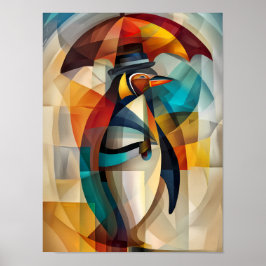 Charming Penguin – Kubistisk Dandy i Regnet Poster