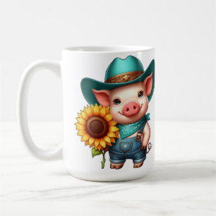 Charming Piglet in Cowboy Attire with Solros Kaffemugg