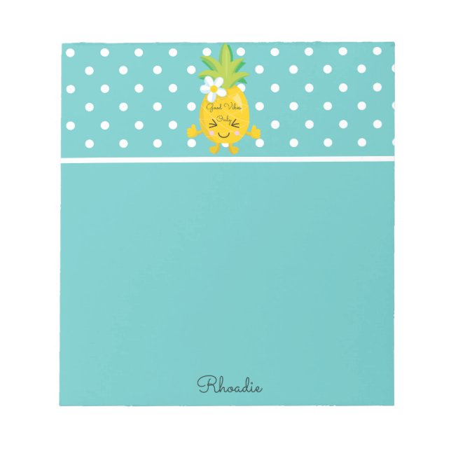 Charming Pineapple Blue and White Polka dots Anteckningsblock (Framsida)