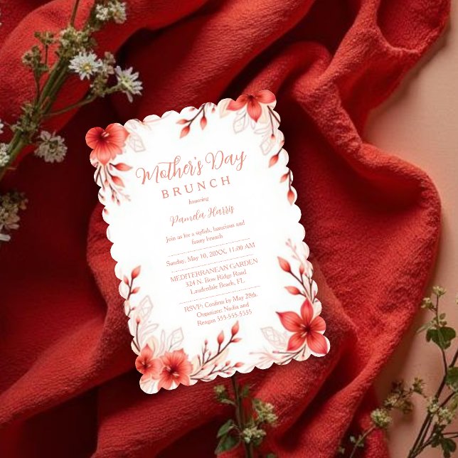 Charming Pink Floral Mothers Day Brunch Inbjudningar (Charming Pink Floral Mothers Day Brunch Invitation with Soft Pink Watercolor Effect.)