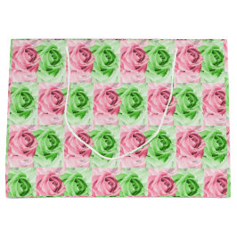 Charming Pink & Green Rose Wide Gift Bag