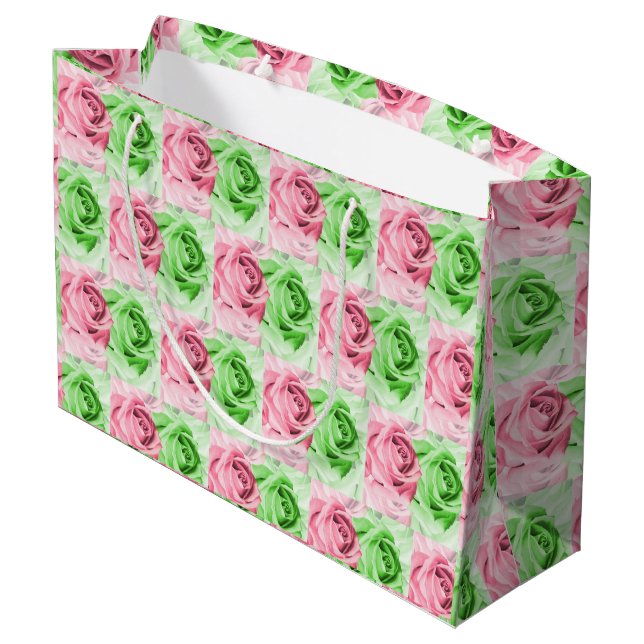 Charming Pink & Green Rose Wide Gift Bag (Baksidan Vinklad)