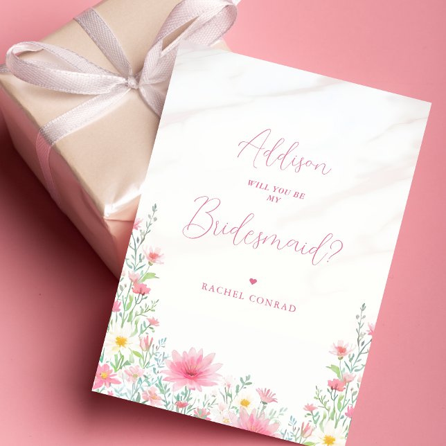 Charming Pink Shades Wildflowers Bridesmaid Inbjudningar (Charming Delicate Pink Shades Wildflowers Bridesmaid Proposal Card. )
