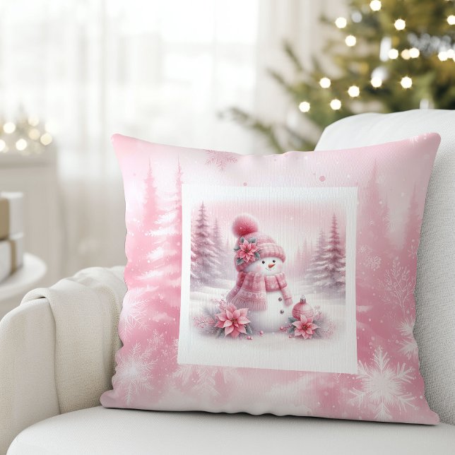 Charming Pink Snowman Pillow Winter Room Style Kudde (Charming Pink Snowman Pillow Winter Room Style)