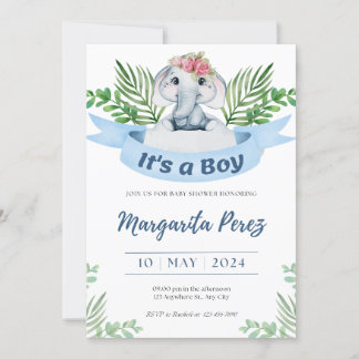 Charming Pojke Elephant Illustration-inbjudan Inbjudningar