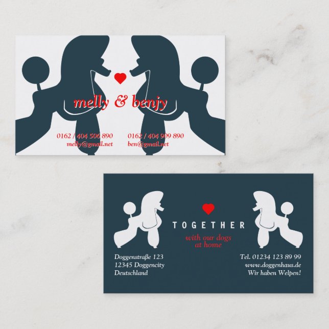 Charming Poodle Couple Kort med Hjärta –  (Fram/baksida)