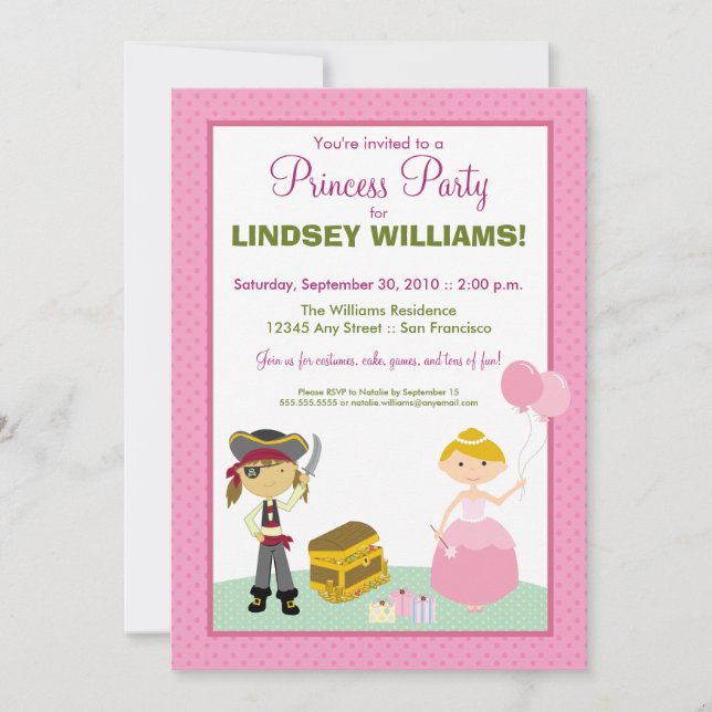 Charming Princess & Pirat Party bjudan Inbjudningar (Framsida)