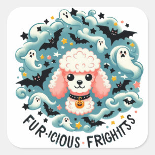 Charming Pudel Frights: Päls-ondskefull Roligt i e Fyrkantigt Klistermärke
