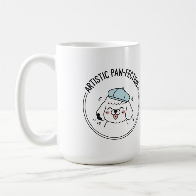 Charming Pudel Sketch med Blue Beret Kaffemugg (Vänster)