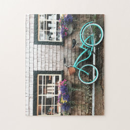 Charming Quaint Cape Cod Blue Bicycle Flowers Chic Pussel