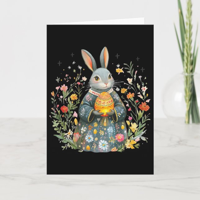 Charming Rabbit Präst- Påskägg Folkkonst  Kort (Framsida)