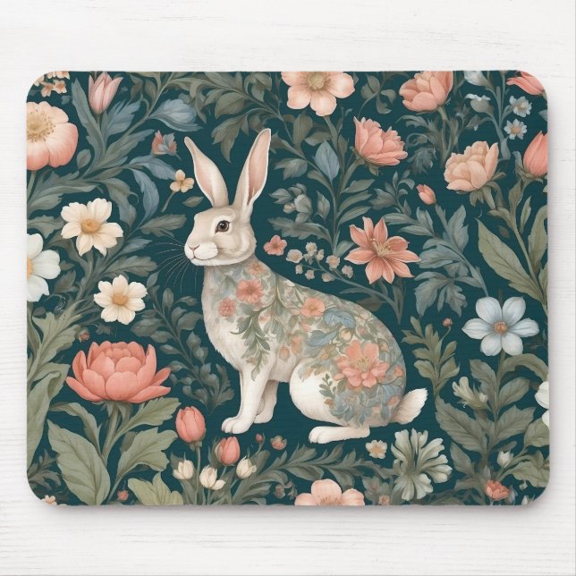 Charming Rabbit William Morris Inspired Blommigt Musmatta (Framsidan)