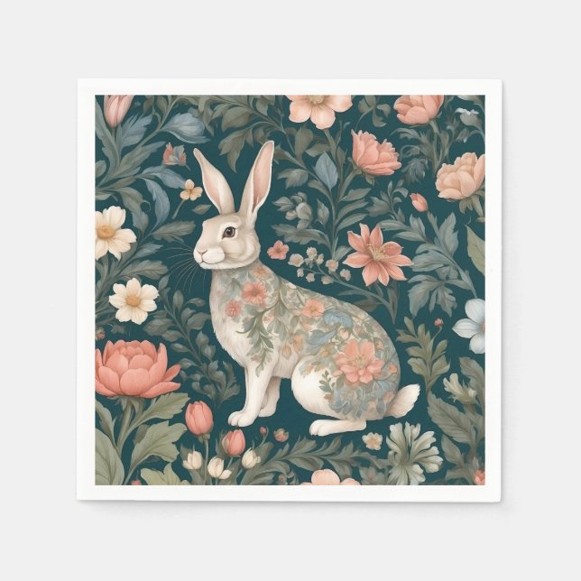 Charming Rabbit William Morris Inspired Blommigt Pappersservett (Framsidan)