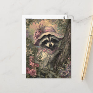 Charming Raccoon i Dress och Bonnet Vykort