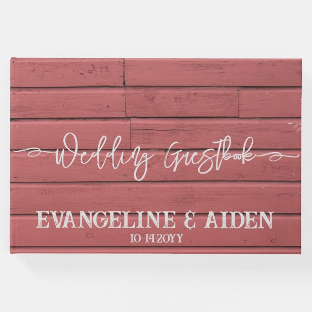 Charming Red Barn Wood Bröllop Gästböcker (Framsida)
