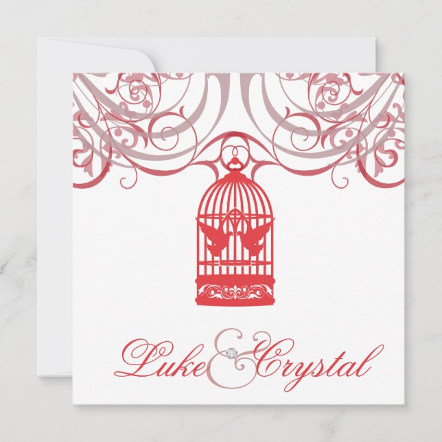 Charming Red Birdcage Wedding bjudande Inbjudningar (Framsida)
