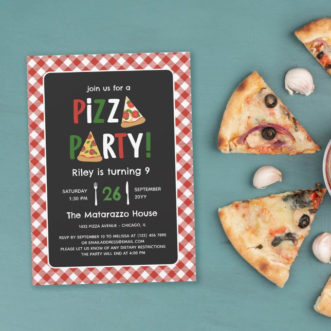 Charming Red Gingham Pizza Party Birthday Inbjudningar (Skapare uppladdad)