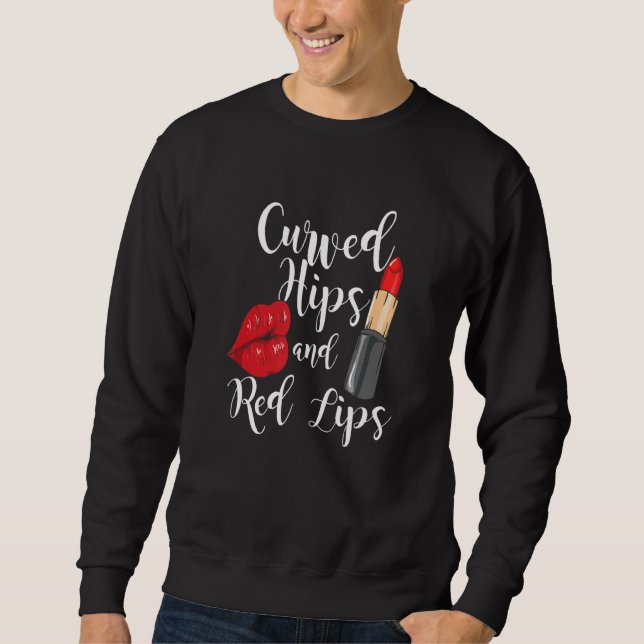 Charming Red Läppar lipstick, böjda höfter och röt Lång Ärmad Tröja (Framsida)