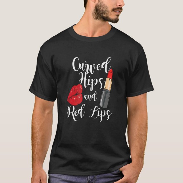 Charming Red Läppar lipstick, böjda höfter och röt T Shirt (Framsida)