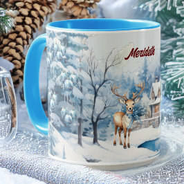 Charming Reindeer i Winter Wonderland med Namn Mugg