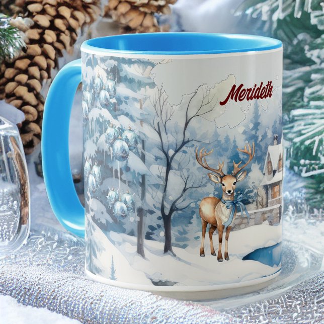 Charming Reindeer i Winter Wonderland med Namn Mugg (Skapare uppladdad)