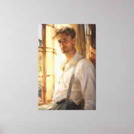 Charming Repose: Young Man Watercolor Canvastryck