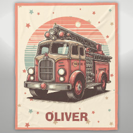 Charming Retro Vintage Fire Lastbil vid solnedgång Fleecefilt