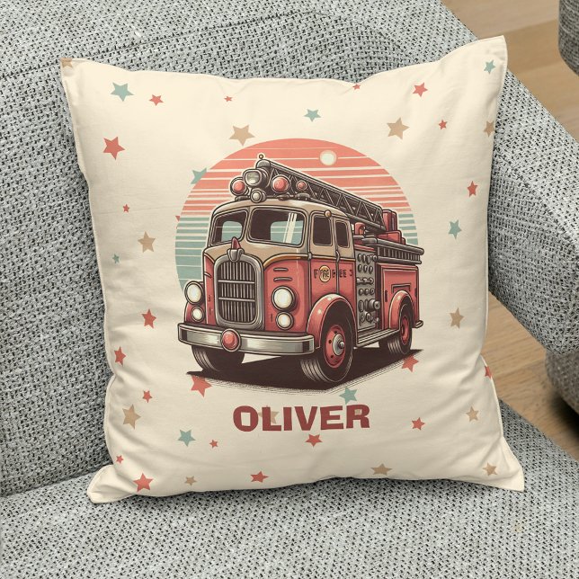 Charming Retro Vintage Fire Lastbil vid solnedgång Kudde (Skapare uppladdad)