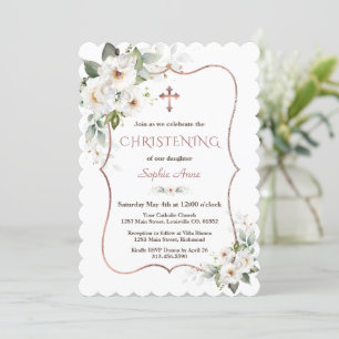 Charming Ro Guld White Cream Flowers Christening Inbjudningar