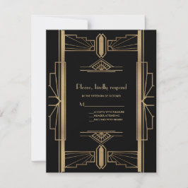 Charming Roaring 20's Guld Black Art Deco Bröllop OSA Kort
