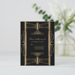 Charming Roaring 20's Guld Black Art Deco Bröllop OSA Kort