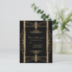 Charming Roaring 20's Guld Black Art Deco Bröllop OSA Kort