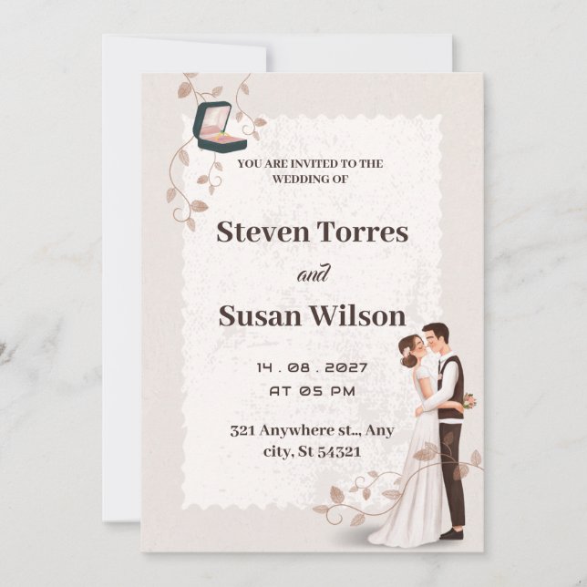 Charming Romantic beige dragen bröllopsinbjudan Inbjudningar (Framsida)