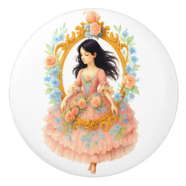 Charming Romantic Vintage Girl Blommigt Ram Knopp