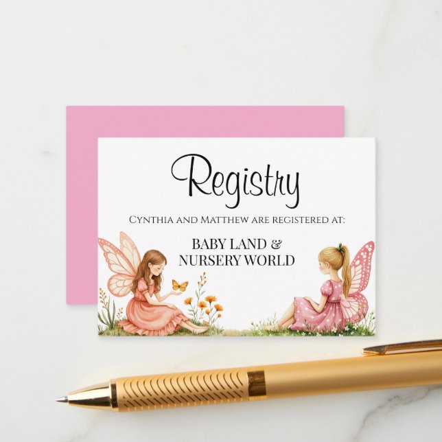 Charming Rosa Älvors Baby Shower Gift-register Tilläggskort (Fram/Back In Situ)