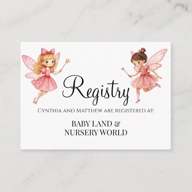 Charming Rosa Älvors Baby Shower Gift-register Tilläggskort (Framsida)