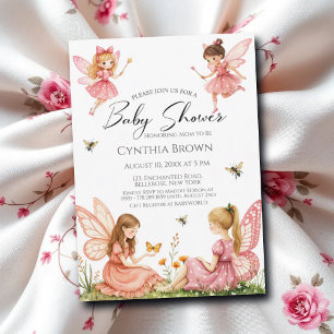 Charming Rosa Älvors Woodland Baby Shower Inbjudningar